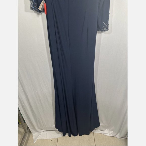NWT Mac Duggal [ Plus 18W ] Ruched‎ One-Shoulder Long-Sleeve Gown Blue - Picture 11 of 16